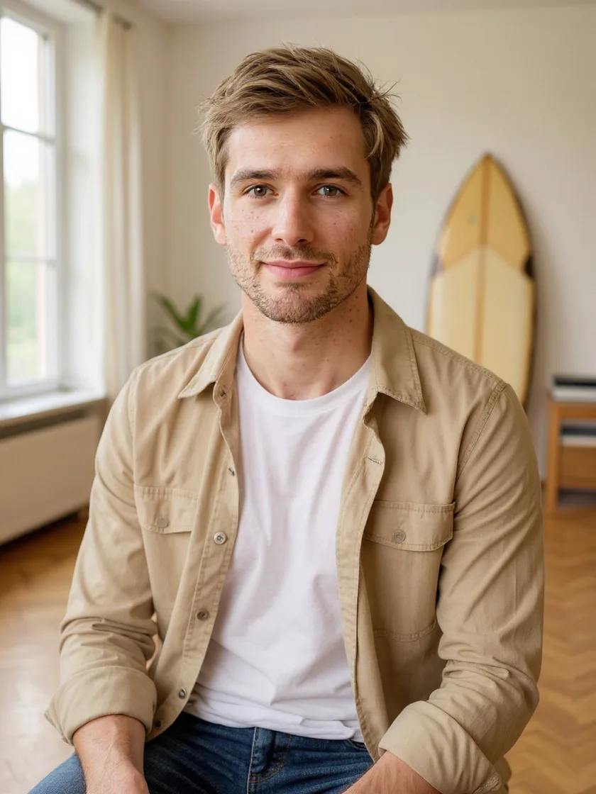 Finn, AI-generated portrait of a fictional character