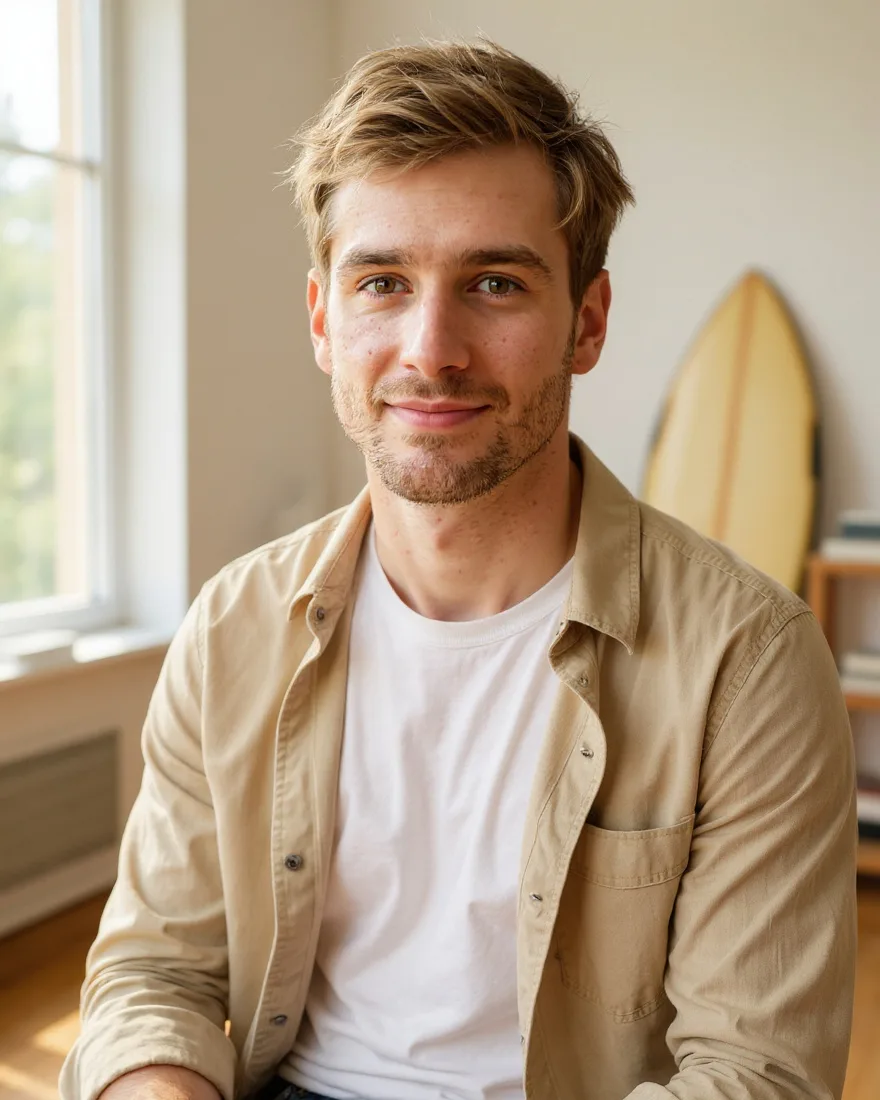 Finn, AI-generated portrait of a fictional character